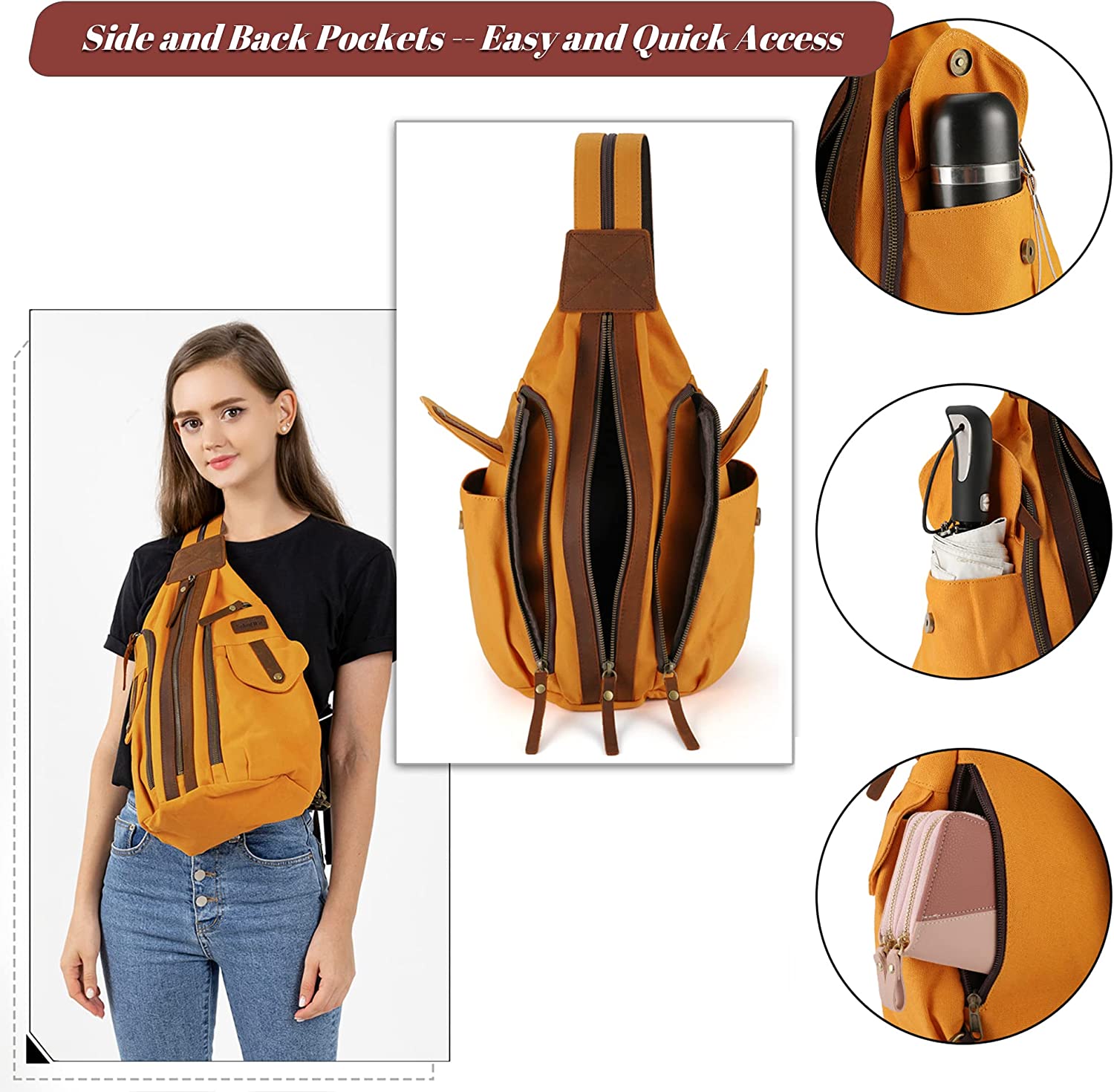 Jannloe Canvas Sling Bag Small Crossbody Backpack for Women Men Casual Shoulder Daypack Outdoor Rucksack Hiking Travel - Image 4
